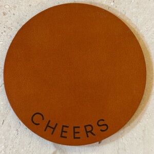 Set of Cheers Leather Circle Drink Coasters